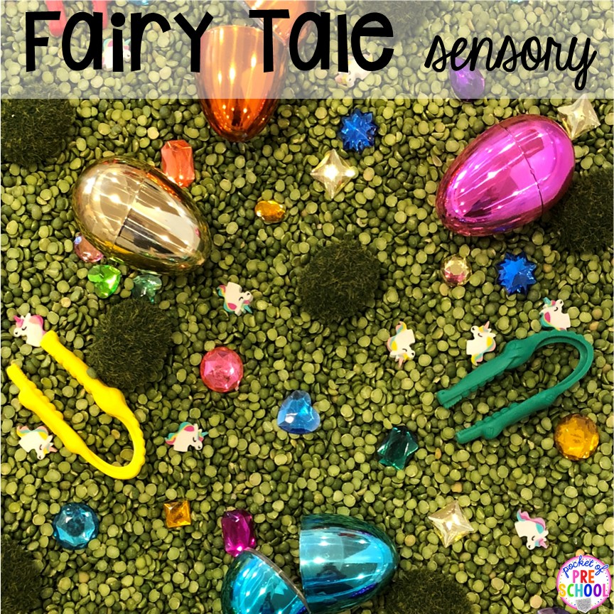 Add shiny eggs to a fairy tale sensory bin. Plus more Plastic Egg Activities, for the whole year, that are perfect for preschool, pre-k, or kindergarten students. 