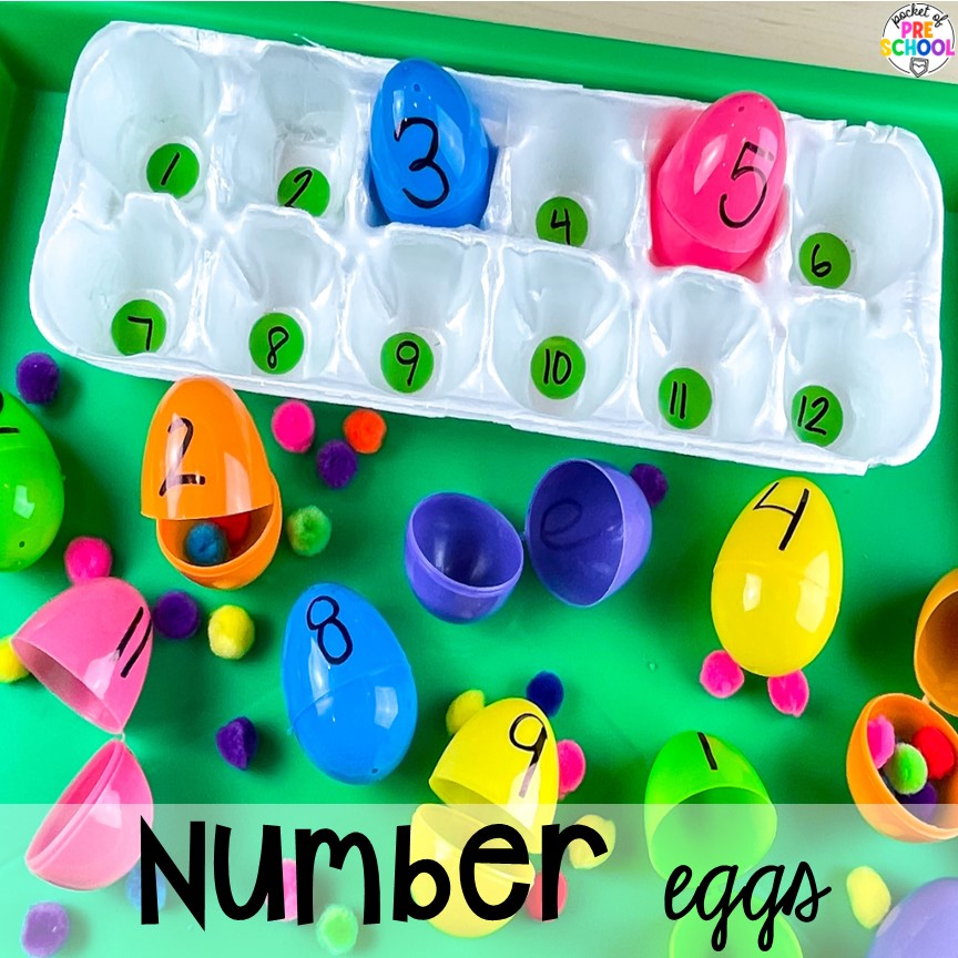 Egg number count and match! Plus tons of Plastic Egg Activities for preschool, pre-k, or kindergarten can be used year-round with tons of themes!