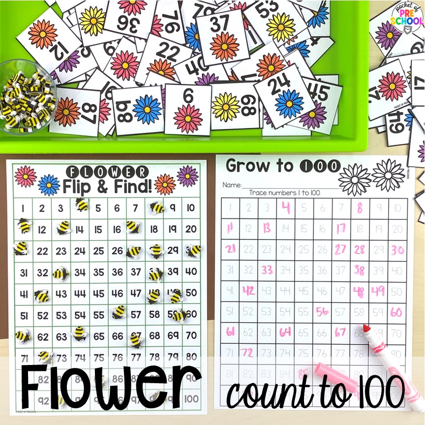 Flower Count to 100! The perfect activities for a plant or spring theme for preschool, pre-k, and kindergarten students. 