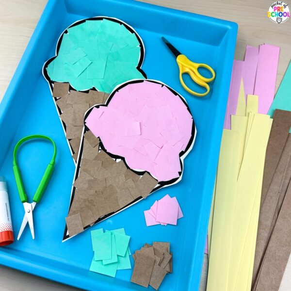 Ice cream centers for math, literacy, & fine motor designed preschool, pre-k, and kindergarten students.