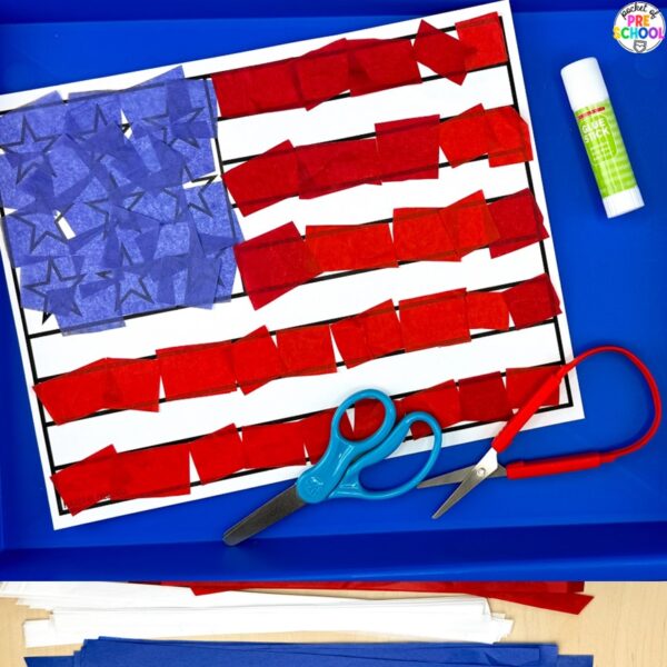 USA activities and centers for preschool, pre-k, and kindergarten students. These are perfect for President's Day, 4th of July, election time, or Veteran's Day.