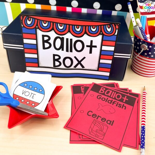 USA activities and centers for preschool, pre-k, and kindergarten students. These are perfect for President's Day, 4th of July, election time, or Veteran's Day.