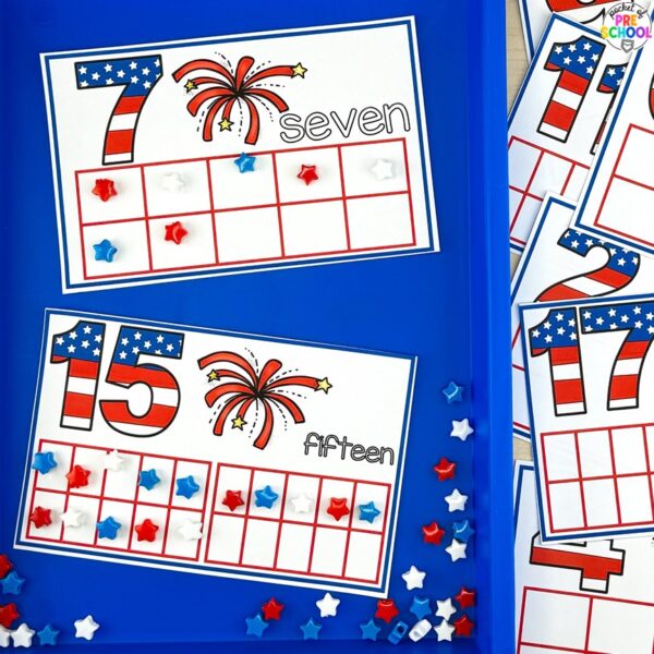 USA activities and centers for preschool, pre-k, and kindergarten students. These are perfect for President's Day, 4th of July, election time, or Veteran's Day.