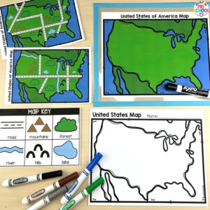 USA activities and centers for preschool, pre-k, and kindergarten students. These are perfect for President's Day, 4th of July, election time, or Veteran's Day.