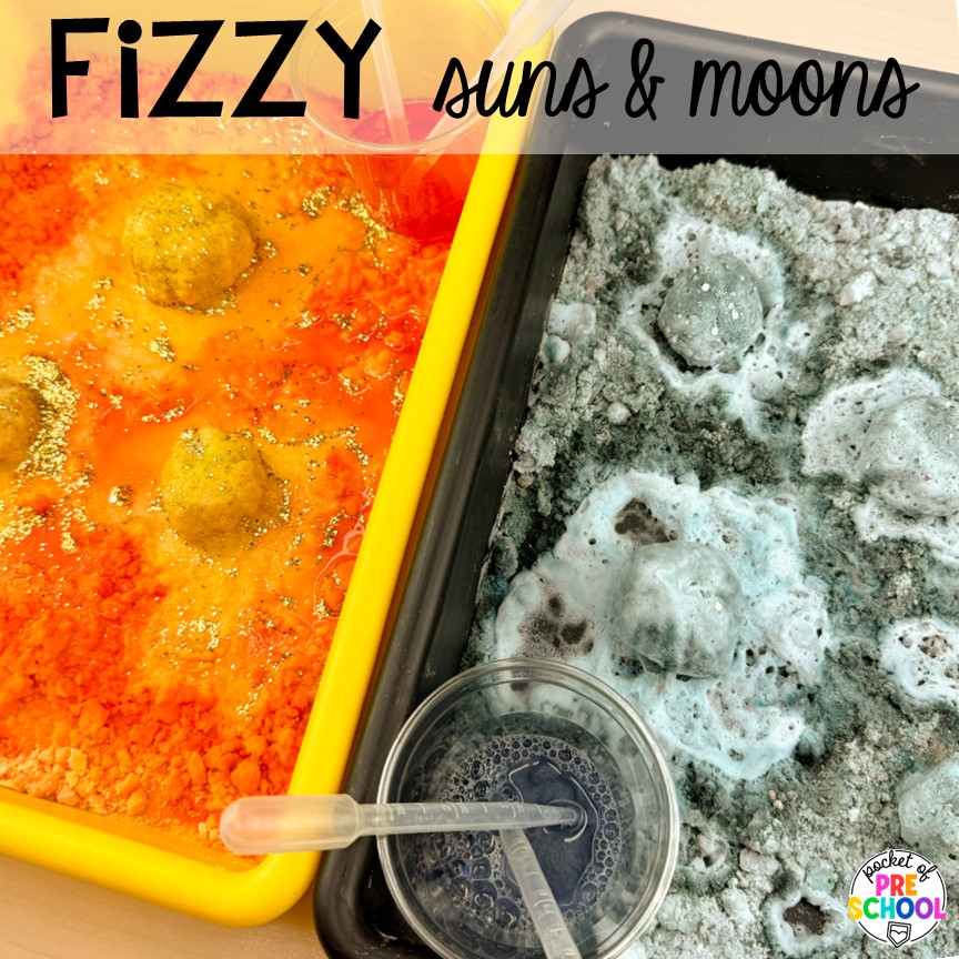 Fizzy suns & moons! Get ready for the solar eclipse with these engaging ideas for your preschool, pre-k, and kindergarten classrooms.