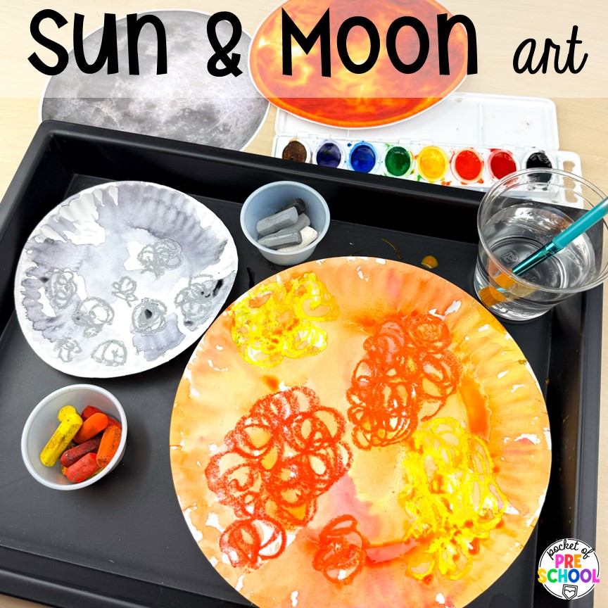 Sun & moon art! Get ready for the solar eclipse with these engaging ideas for your preschool, pre-k, and kindergarten classrooms.