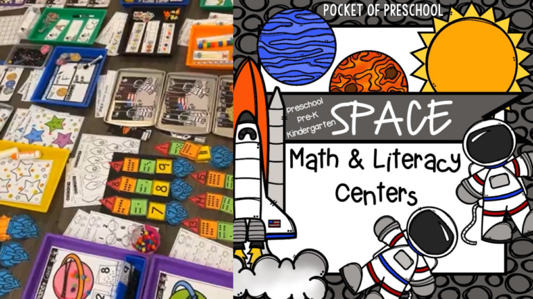 Space ideas to engage your preschool, pre-k, kindergarten students in math, literacy, and more!