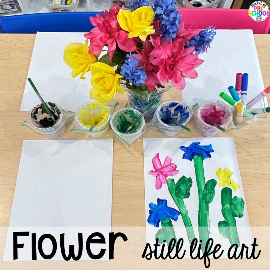 Flower Still Life Art! Plant activities for preschool, pre-k, and kindergarten students to learn and grow this spring or summer.