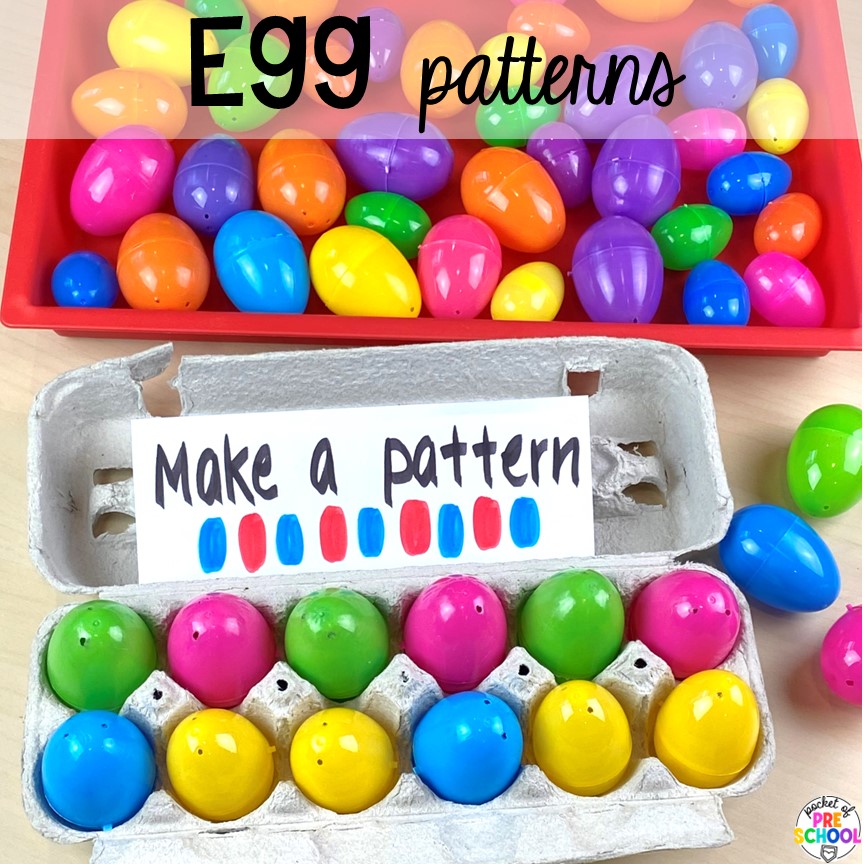 Make patterns with eggs in egg cartons. Plus more Plastic Egg Activities, for the whole year, that are perfect for preschool, pre-k, or kindergarten students. 