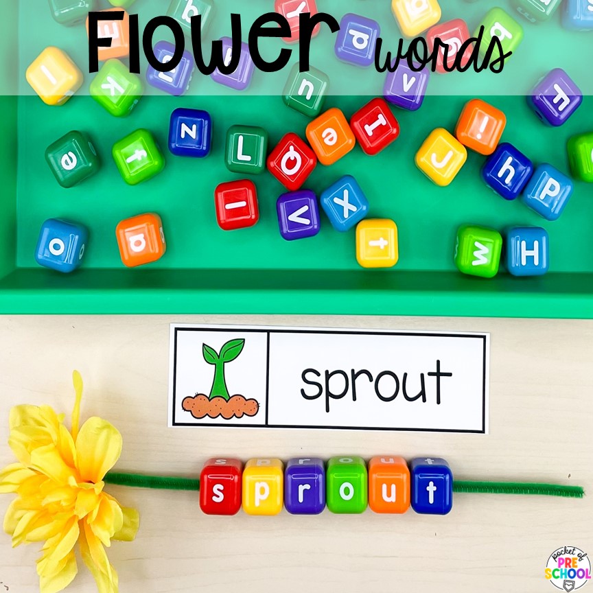 Flower words! The perfect activities for a plant or spring theme for preschool, pre-k, and kindergarten students.
