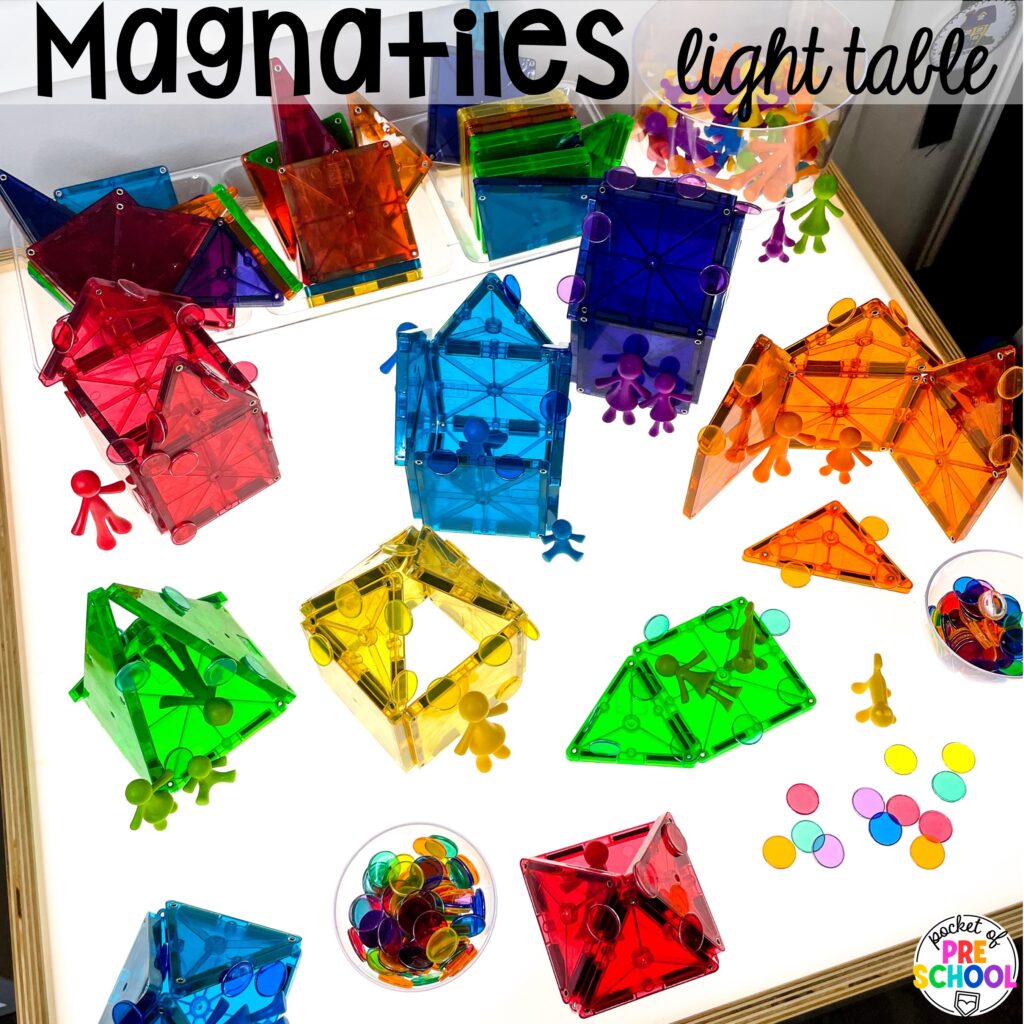 Magnatiles light table! Ideas for using your light table for STEM and science activities with your preschool, pre-k, and kindergarten students.
