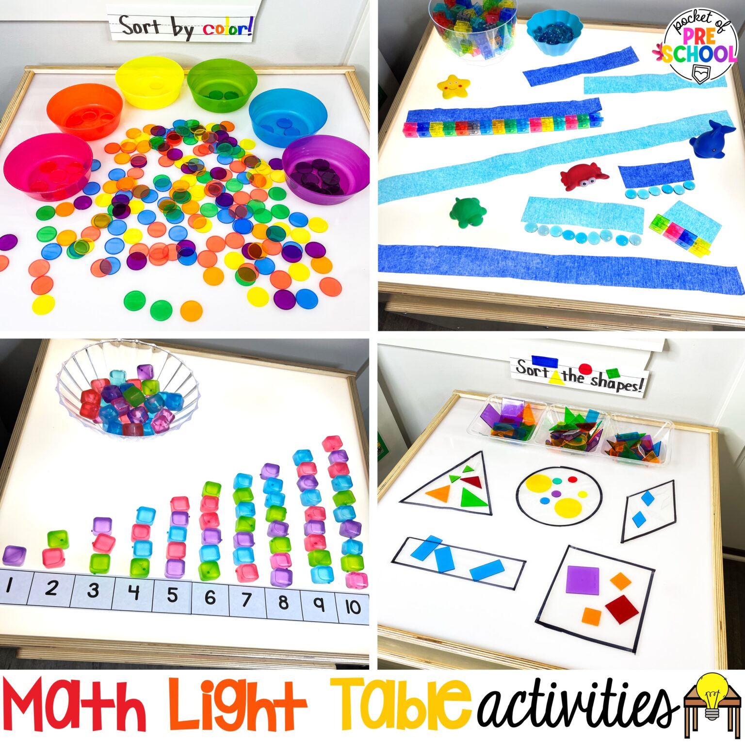 Math Light Table Activities for Preschool, Pre-k, and Kindergarten ...