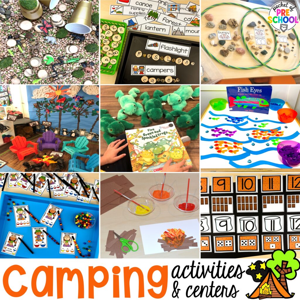 Camping themed centers made for preschool, pre-k, and kindergarten students to develop math, literacy, science, fine motor, and tons of other skills.