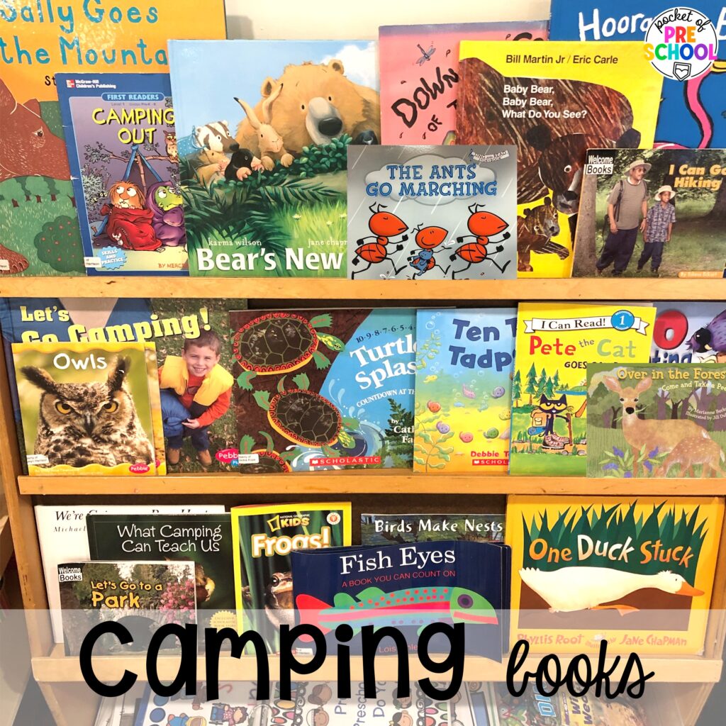 Camping books! Camping themed centers made for preschool, pre-k, and kindergarten students to develop math, literacy, science, fine motor, and tons of other skills.