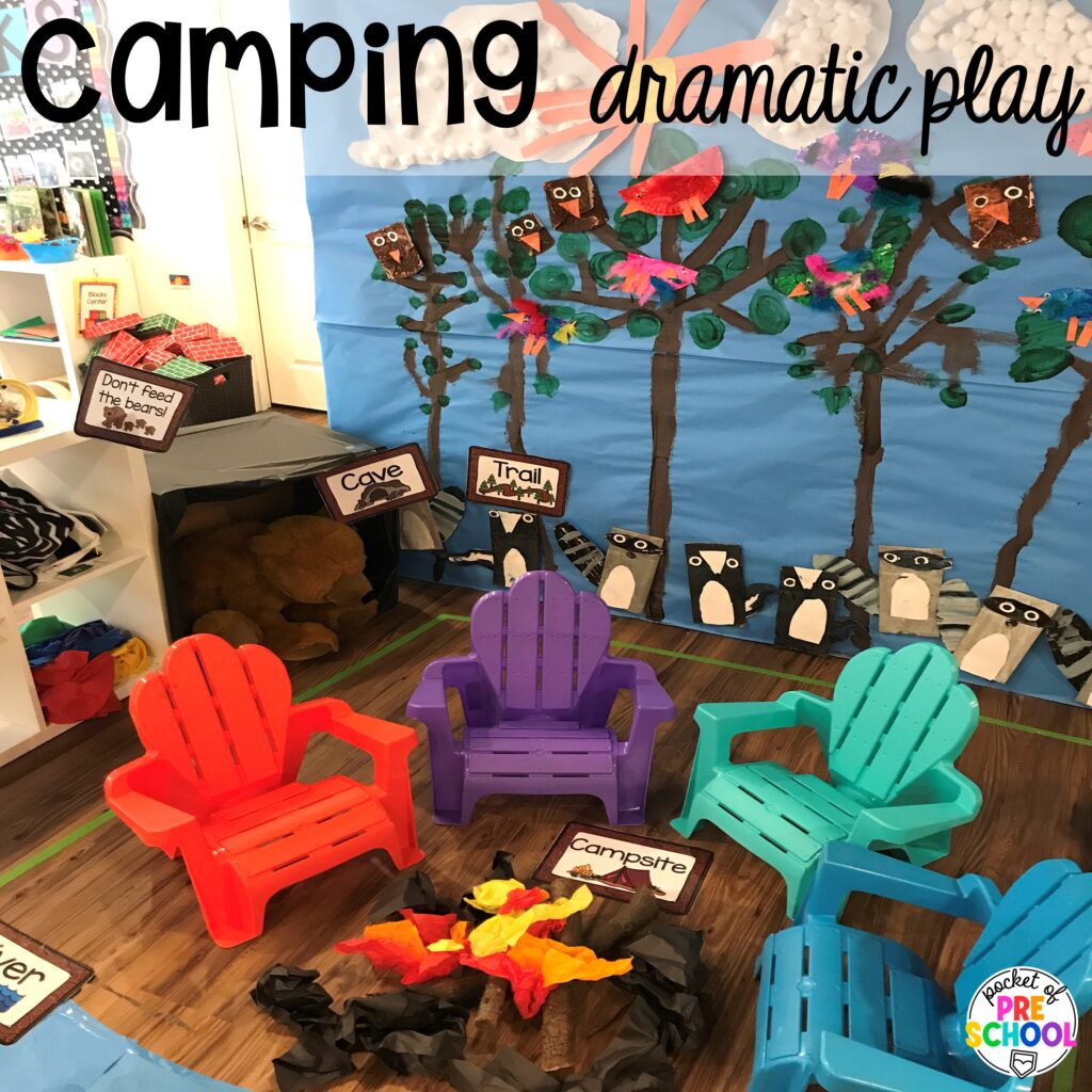 Camping dramatic play! Camping themed centers made for preschool, pre-k, and kindergarten students to develop math, literacy, science, fine motor, and tons of other skills.