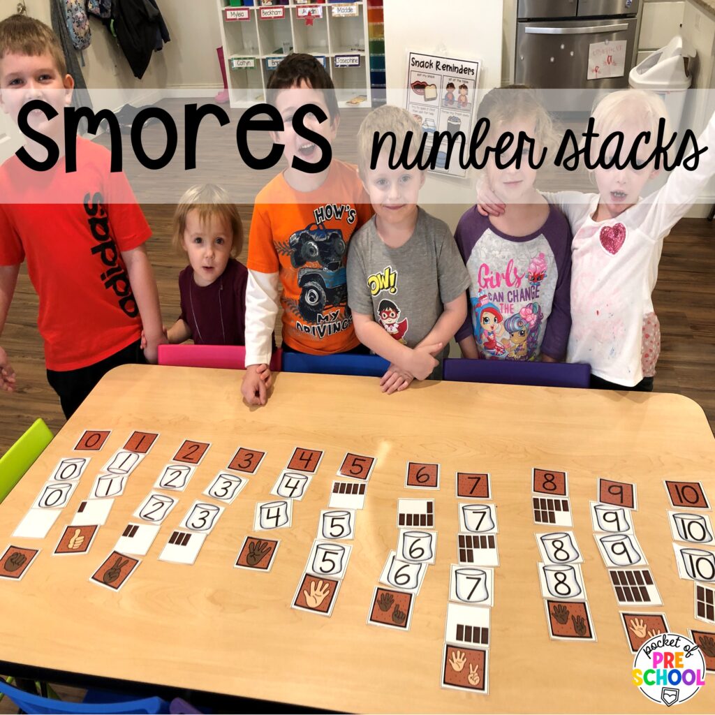 Smores number match! Camping themed centers made for preschool, pre-k, and kindergarten students to develop math, literacy, science, fine motor, and tons of other skills.