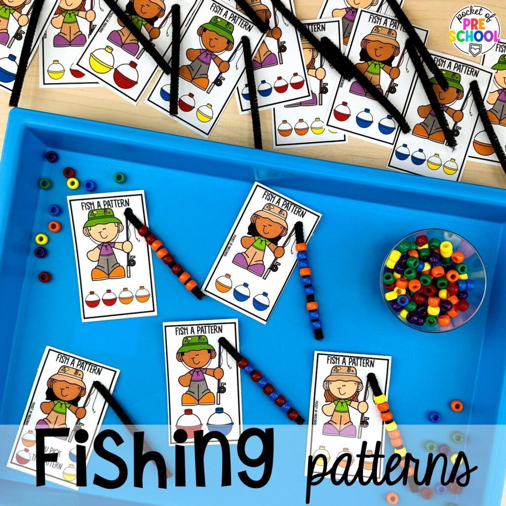 Fishing patterns! Camping themed centers made for preschool, pre-k, and kindergarten students to develop math, literacy, science, fine motor, and tons of other skills.