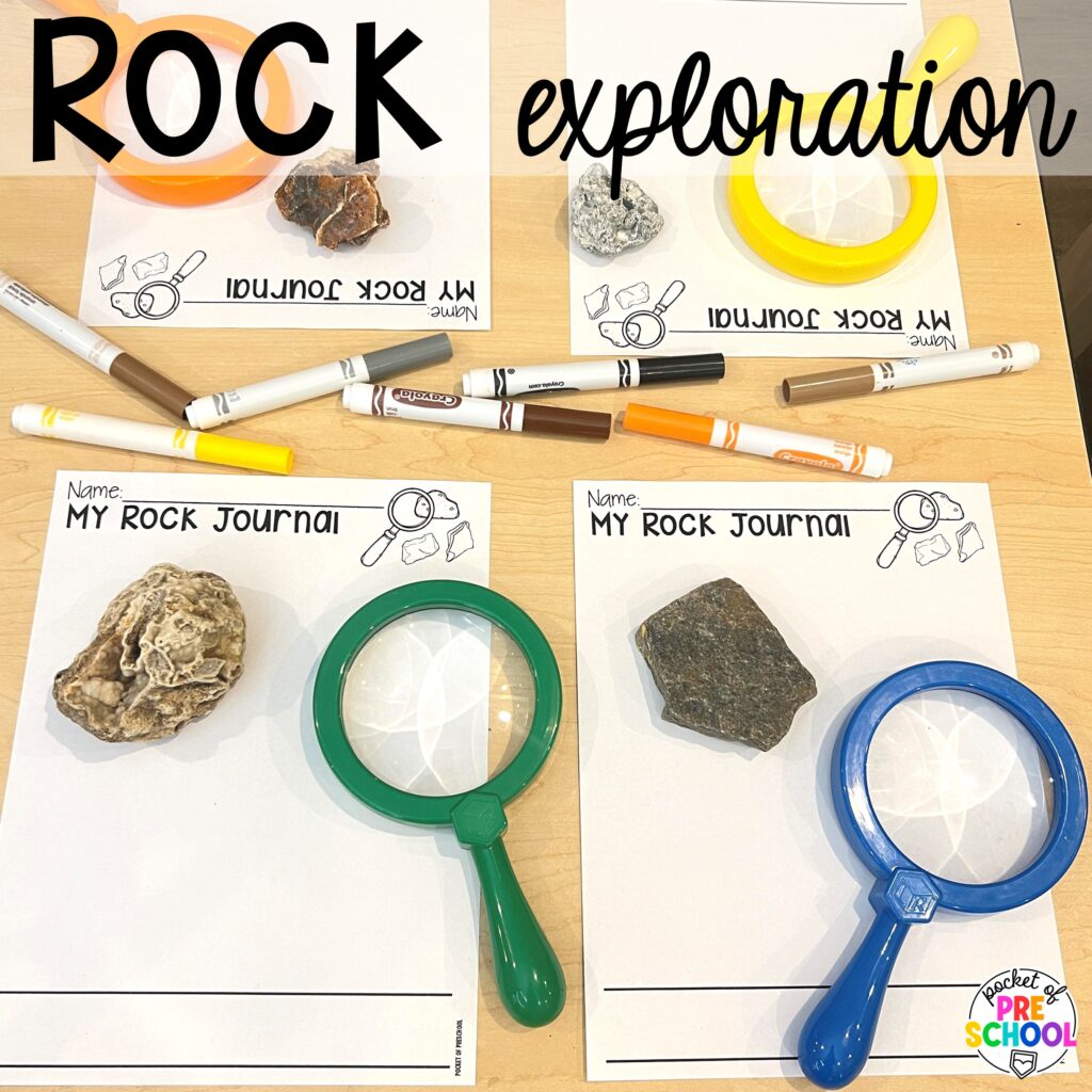 Rock exploration! Camping themed centers made for preschool, pre-k, and kindergarten students to develop math, literacy, science, fine motor, and tons of other skills.