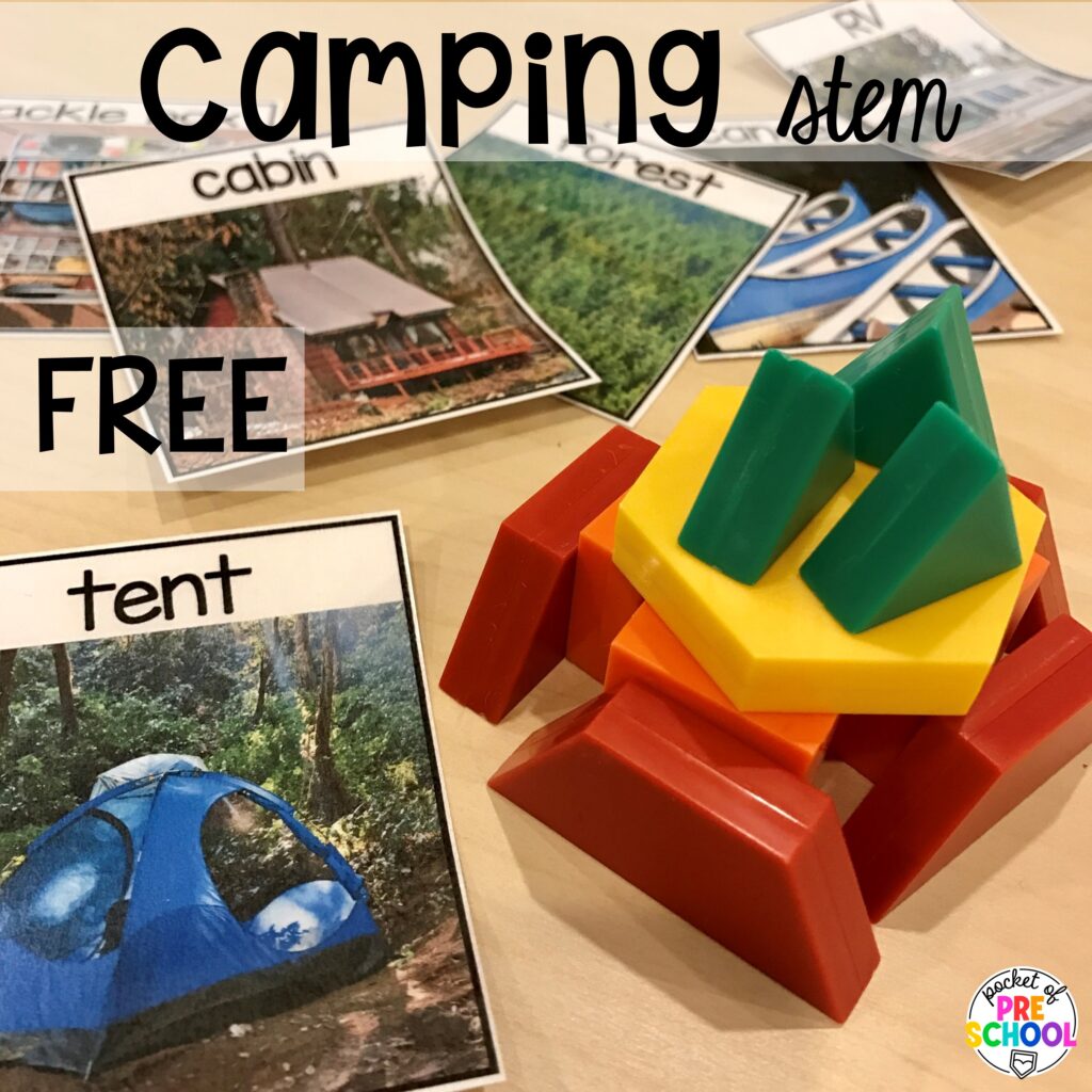 Camping STEM! Camping themed centers made for preschool, pre-k, and kindergarten students to develop math, literacy, science, fine motor, and tons of other skills.