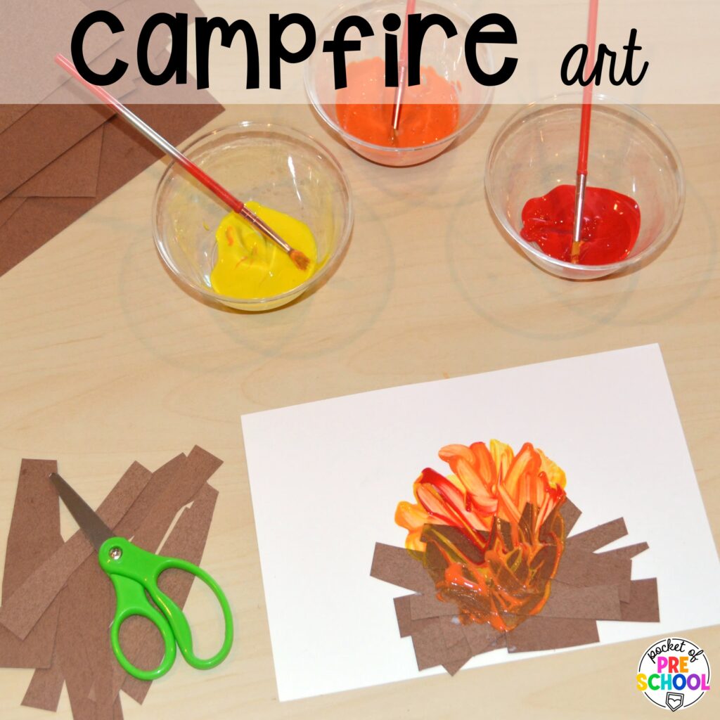 Campfire art! Camping themed centers made for preschool, pre-k, and kindergarten students to develop math, literacy, science, fine motor, and tons of other skills.