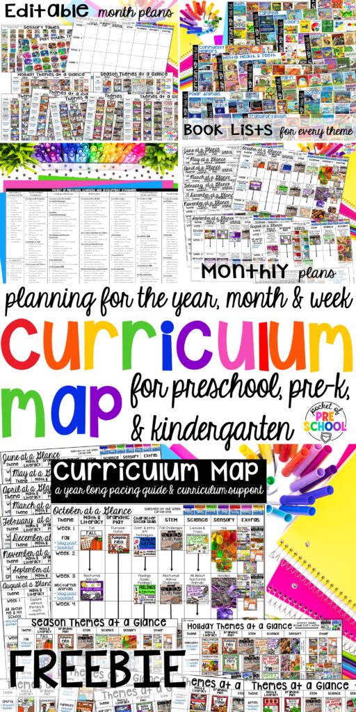 Get the year long pacing guide & Pocket of Preschool curriculum support resource for preschool, pre-k, and kindergarten!