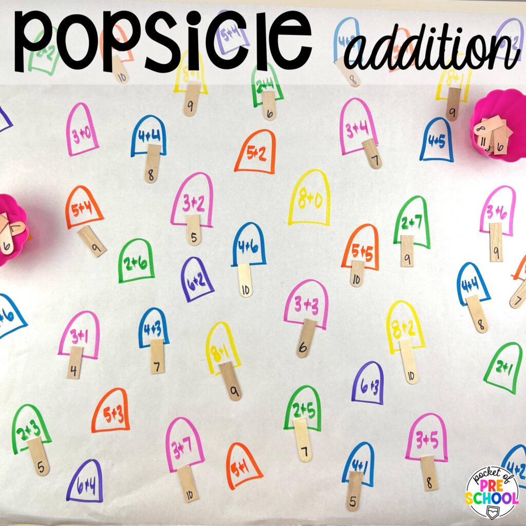 Popsicle addition! Ideas and activities for an ice cream theme in your preschool, pre-k, and kindergarten room.