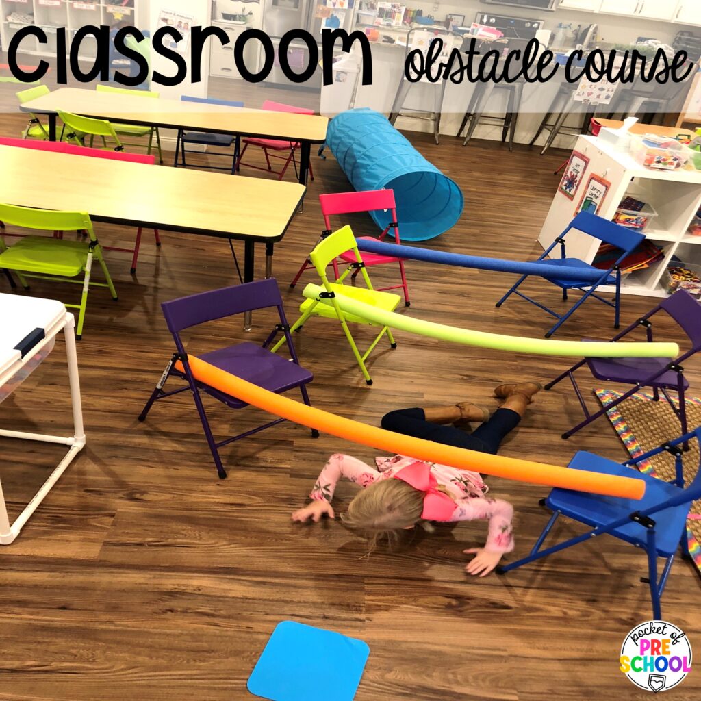 Classroom obstacle course for gross motor fun! Olympic activities and centers for preschool, pre-k, and kindergarten. There are ideas for the winter and summer games, or just a general Olympic theme.