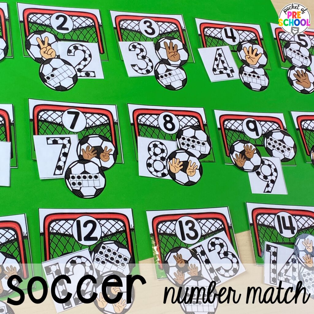 Soccer number match! Olympic activities and centers for preschool, pre-k, and kindergarten. There are ideas for the winter and summer games, or just a general Olympic theme.