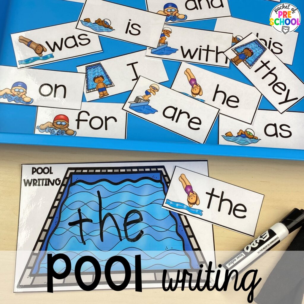 Pool writing! Olympic activities and centers for preschool, pre-k, and kindergarten. There are ideas for the winter and summer games, or just a general Olympic theme.