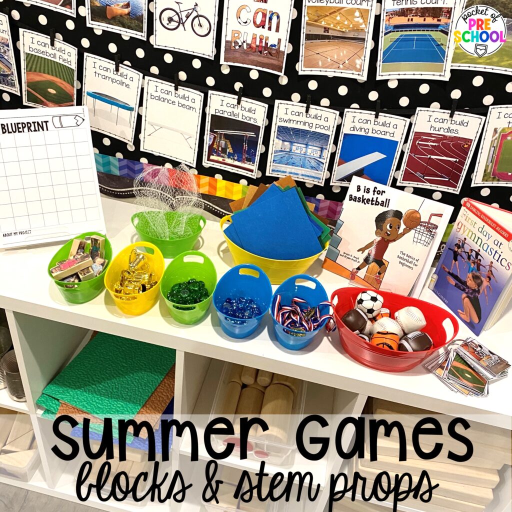 Summer games blocks and STEM props! Olympic activities and centers for preschool, pre-k, and kindergarten. There are ideas for the winter and summer games, or just a general Olympic theme.