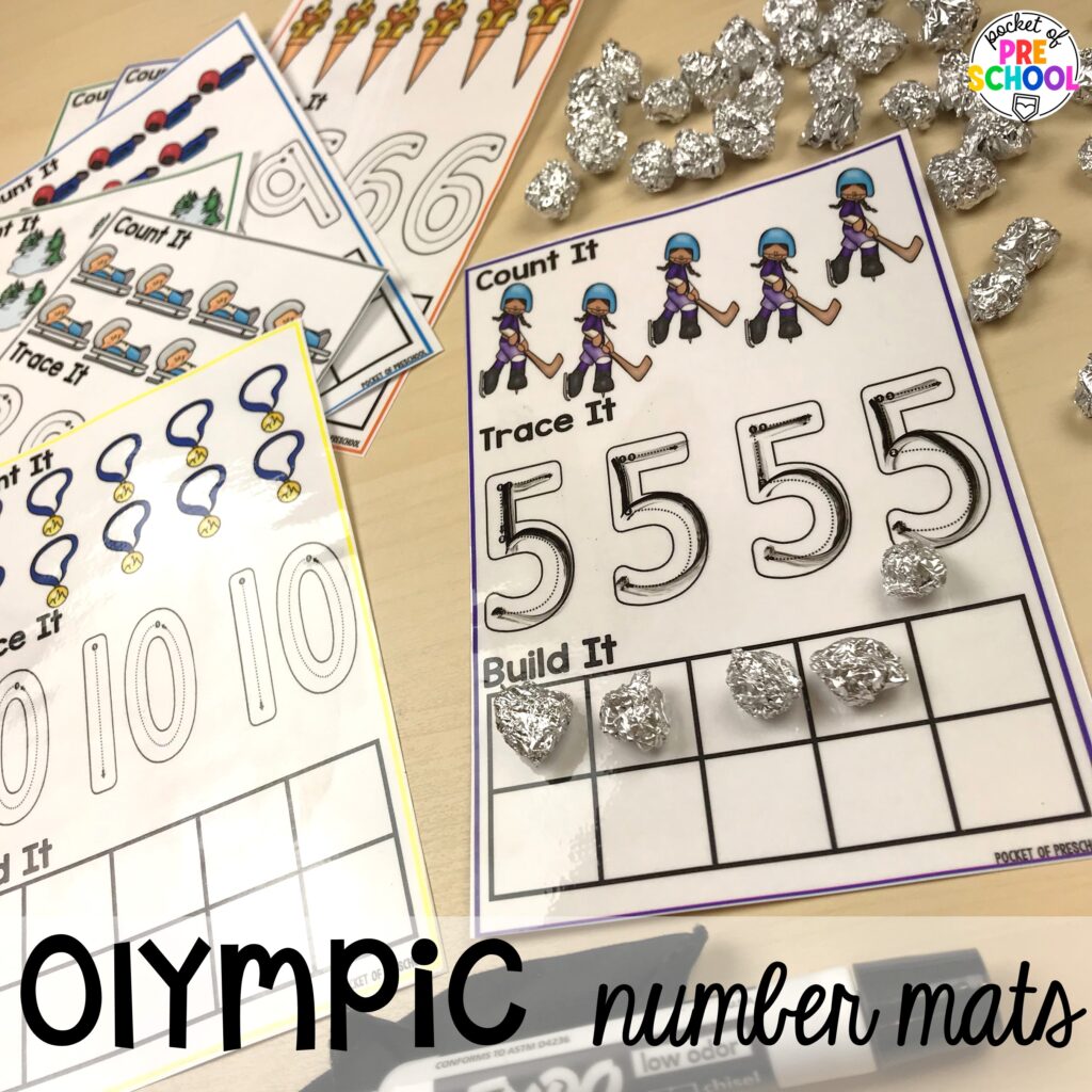 Olympic number mats! Olympic activities and centers for preschool, pre-k, and kindergarten. There are ideas for the winter and summer games, or just a general Olympic theme.