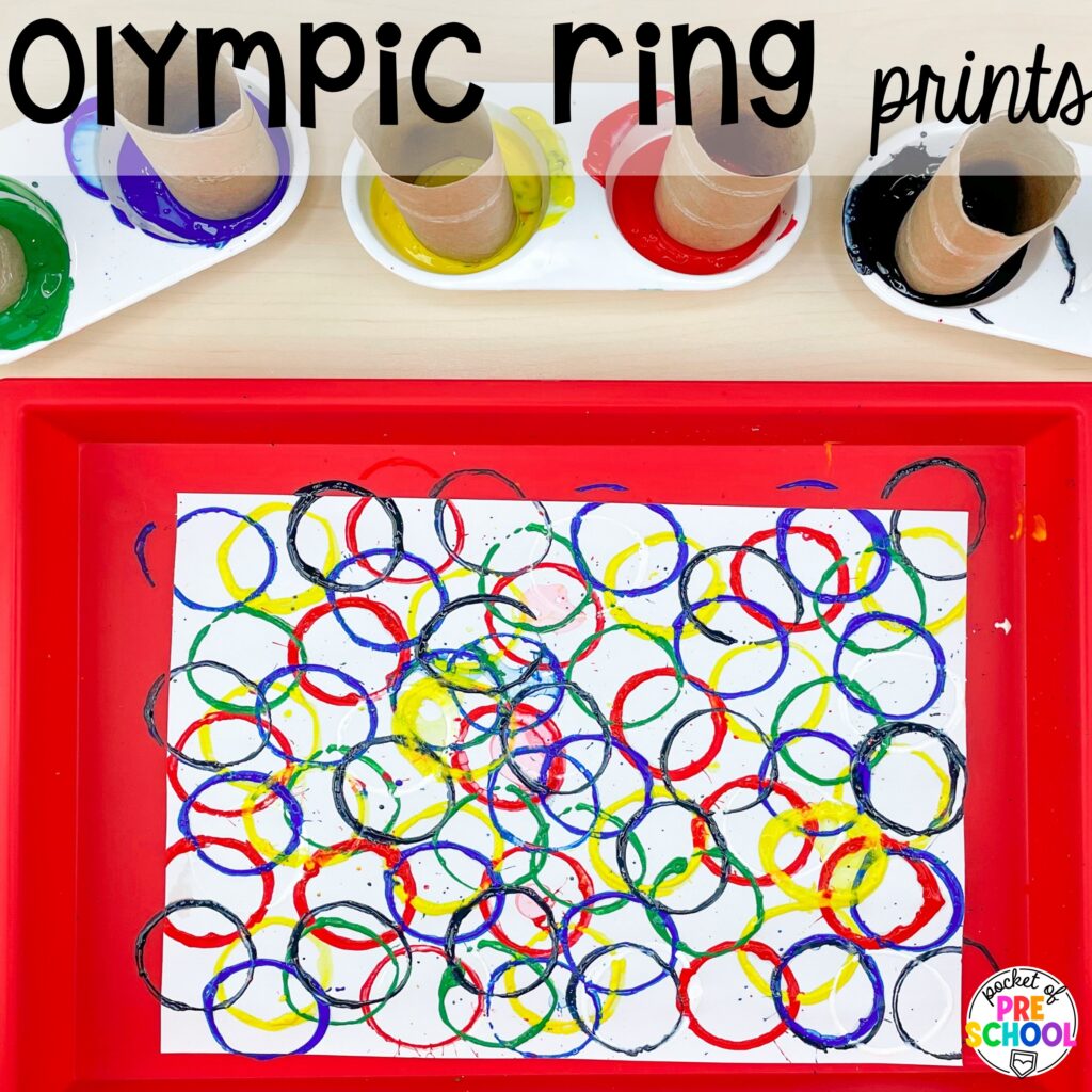 Olympic ring prints! Olympic activities and centers for preschool, pre-k, and kindergarten. There are ideas for the winter and summer games, or just a general Olympic theme.