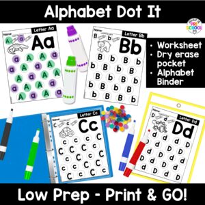 Dot it! Alphabet worksheets to practice letter formation, letter identification, and more with your preschool, pre-k, and kindergarten students.