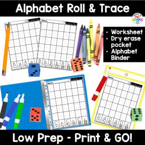 Roll and trace! Alphabet worksheets to practice letter formation, letter identification, and more with your preschool, pre-k, and kindergarten students.