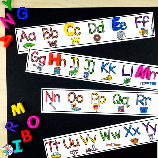 Alphabet strips freebie to practice letters and beginning sounds with preschool, pre-k, and kindergarten students.