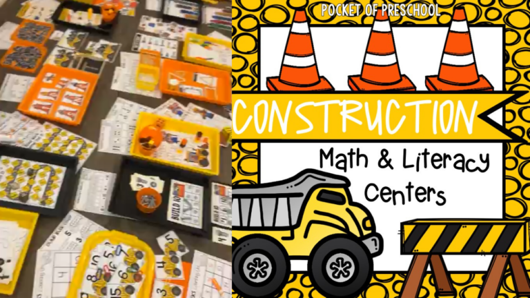 Construction activities for preschool, pre-k, and kindergarten students plus other math, literacy, and fine motor activities with a construction theme.