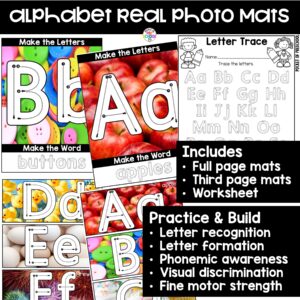 Practice letter formation and identification while building letters on these photo mats.