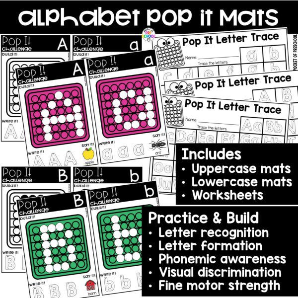 Practice letter formation and identification while building letters on these pop it mats.