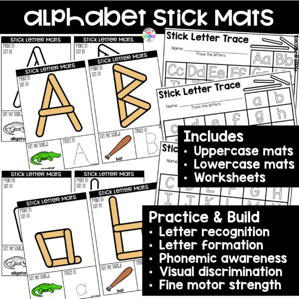 Practice letter formation and identification while building letters on these stick mats.
