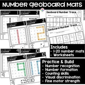 Practice number formation and identification while building numbers on these geoboard mats.