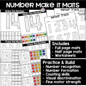 Practice number formation and identification while building numbers on these make it number mats.