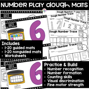 Practice number formation and identification while building numbers on these play dough number mats.