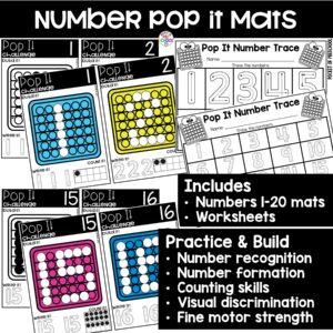 Practice number formation and identification while building numbers on these pop it number mats.