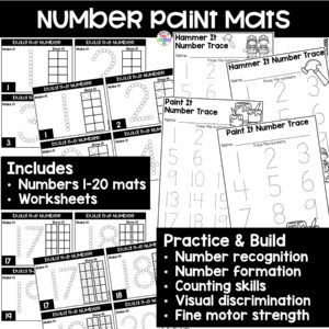 Practice number formation and identification while building numbers on these paint/hammer number mats.