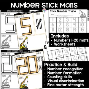 Practice number formation and identification while building numbers on these stick number mats.