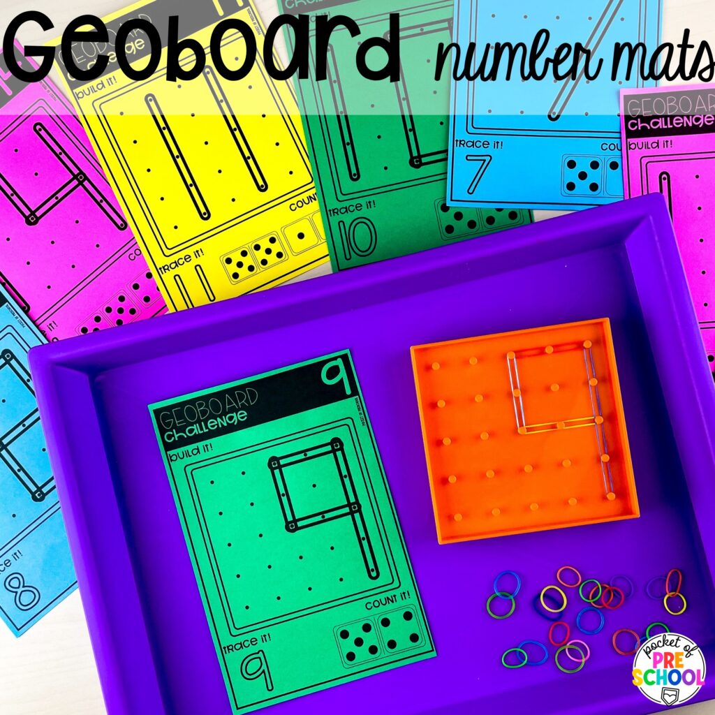 Geoboard number build! Number counting mats - build the number and write it! Easy way to make learning numbers and handwriting fun for preschool, pre-k, and kindergarten #counting #numbers #handwriting #preschool #prek #kindergarten