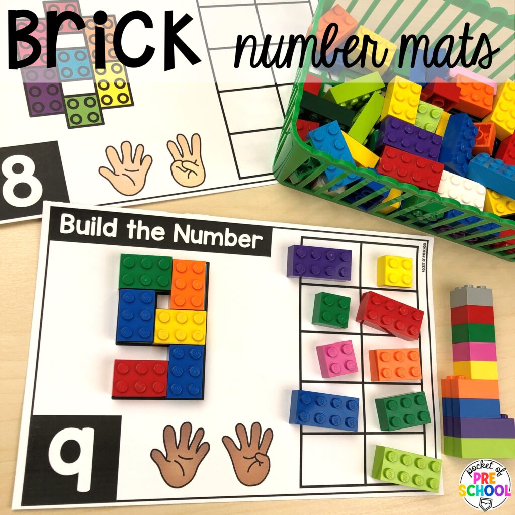 Brick number build! Number counting mats - build the number and write it! Easy way to make learning numbers and handwriting fun for preschool, pre-k, and kindergarten #counting #numbers #handwriting #preschool #prek #kindergarten