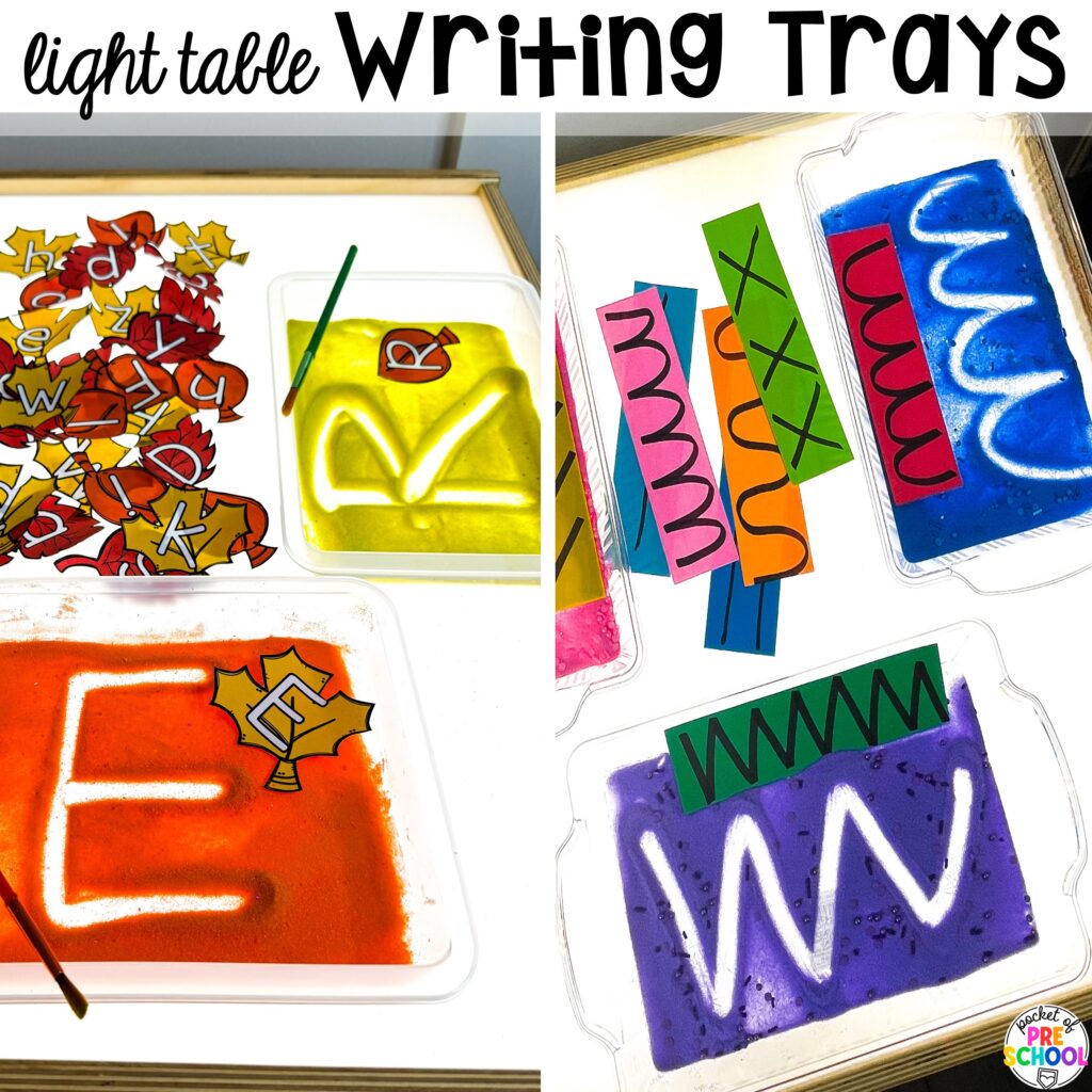 Light table writing trays! How to use and the benefits of the light table in preschool, pre-k, and kindergarten classrooms!