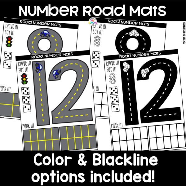 Practice number formation and identification while building numbers on these road number mats.