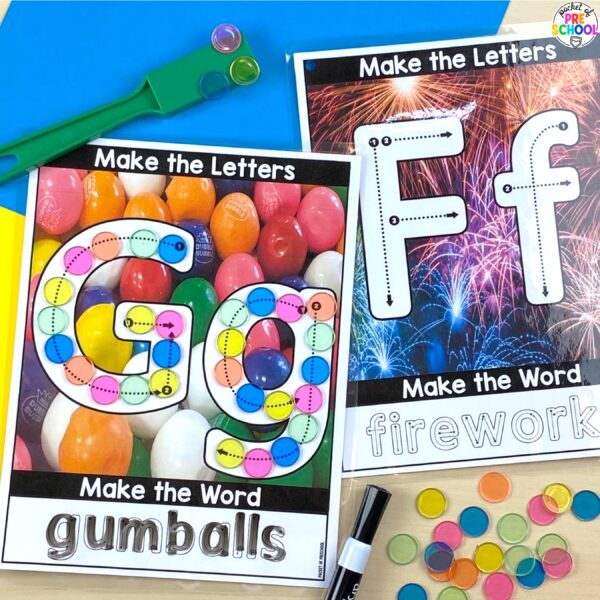 Practice letter formation and identification while building letters on these photo mats.